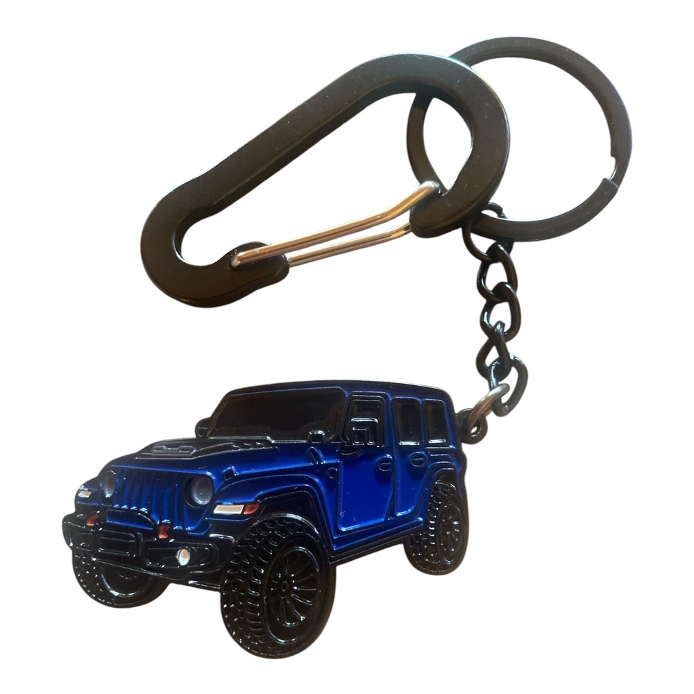 Jeep Wrangler Dark Blue SUV Keychain Enamel Metal Carabiner Key Ring Accessory